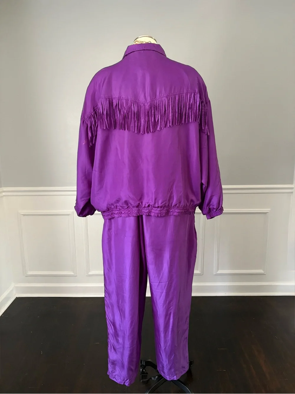VTG Kathy White 100% Silk Fringe Tracksuit Set Purple Plus Size 4X NWT 1995